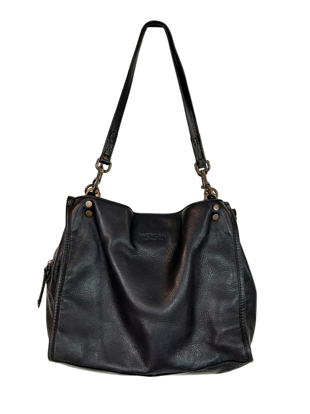 American Leather Co. Black Pebbled Soft Leather Shoulder Bag Boho Minimalist